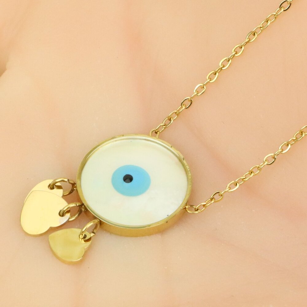 Elegant Yellow Gold Evil Eye Pendant Necklace, XPNL0354